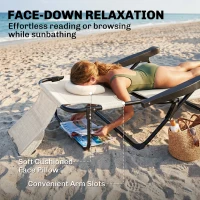Outsunny Folding Lounge Chair w/ Reclining Back, Cream White(m-4)