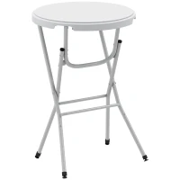 Outsunny 31.5" Bar Height Patio Table, Outdoor Bar Folding Table with HDPE Top, Locking Steel Legs for Party, Camping, White(m-9)