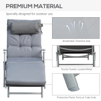 Outsunny Lounge Chair Outdoor, Folding Patio Chaise Lounger, 360 lbs 7-Position Adjustable Back Outdoor Recliner with Cushion, Headrest for Garden, Backyard, Poolside, Grey(m-7)