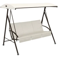Outsunny 3-Seat Outdoor Porch Swing Patio Swing with Adjustable Canopy, Removable Seat and Back Cushion for Garden, Poolside(m-9)