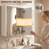 HOMCOM Bathroom Medicine Cabinet with Mirror, Wall Mount Mirror Cabinet with Open Shelves, White Wood Grain(m-7)