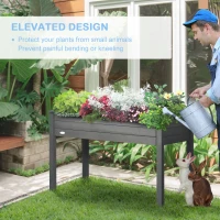 Outsunny 48" Raised Garden Bed, Elevated Wooden Planter Box with Holes for Vegetables, Herb, Flowers for Backyard, Dark Gray(m-5)