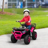 Qaba 12V Kids ATV, 4 Wheeler Quad with 4 Spring Suspension Wheels, LED Lights, Music USB, Pink(m-2)