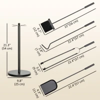 Outsunny Fireplace Tools Set 5 Piece Kit with Stand, Brush, Shovel, Poker, Tongs, Indoor Outdoor Fireside Accessories, Black(m-3)