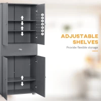 HOMCOM Tall Storage Cabinet, 72" Freestanding Kitchen Pantry Cabinet with 4 Doors, Drawer and Adjustable Shelves, Gray(m-5)