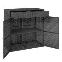 Outsunny Wicker Outdoor Storage Cabinet with 2 Doors and Drawers, 2-Tier Shelf Rattan Patio Storage Cabinet, Dark Grey(m-9)