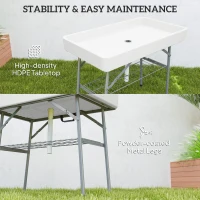 Outsunny 3.4ft Folding Ice Cooler Table with Drain, Fill and Chill Table Outdoor Table Cooler with Storage Shelf, Drink Cooler for Parties Picnic BBQ Camping Wedding, White(m-6)