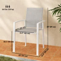 Outsunny Set of 2 Outdoor Garden Chairs, Stackable Patio Dining Chairs with Breathable Fabric, Armrests and Backrest, Light Grey(m-3)