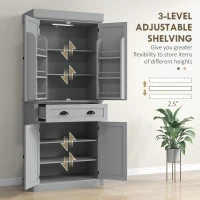 HOMCOM 71" Kitchen Pantry Cabinet with LED Lights, 6 Spice Racks, a Drawer and 4 Adjustable Shelves, Grey(m-6)