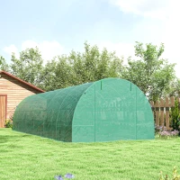 Outsunny 26' x 10' x 6.6' Walk-in Tunnel Hoop Greenhouse, PE Cover, Steel Frame, Roll-Up Zipper Door & 12 Mesh Windows for Flowers, Vegetables, Tropical Plants, Light Green(m-8)