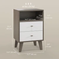 HOMCOM Nightstand Set of 2, Modern Bedside Table, Night Stand for Living Room with 2 Drawers and Open Storage, Grey(m-3)