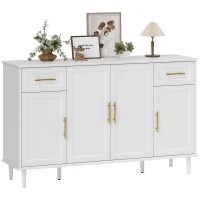 HOMCOM 55" Buffet Cabinet with Soft-Close Doors, Modern Sideboard with 2 Drawers, 3 Adjustable Shelves and 4 Doors, White(m-12)