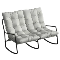 Outsunny 2-Person Outdoor Rocking Chair, Rocking Outdoor Bench with Cushions and Mesh Seat, 528 LBS Capacity, Light Grey(m-9)