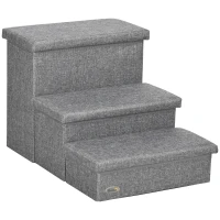 PawHut 3-Step Pet Stairs with Storage, Dog Steps for Couch, Bed, Gray(m-1)