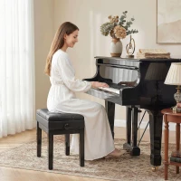 HOMCOM Faux Leather Keyboard Bench, 24.8" Adjustable Piano Bench with Padded Cushion and Storage, Black(m-1)