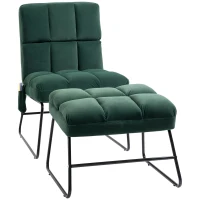 HOMCOM Accent Chair with Ottoman, Velvet Club Chair with Vibration Massage, Remote Control and Metal Legs for Living Room, Bedroom, and Home Office, Green(m-11)