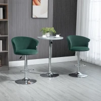HOMCOM Adjustable Bar Stools Set of 2, Velvet Upholstered Counter Height Barstool with Swivel Seat, Wing Back, ‎Dark Green(m-2)