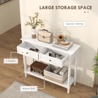 HOMCOM Hallway Console Table, Modern Entryway Table with 2 Drawers, Storage Shelf, Turned Legs for Living Room, Bedroom, White(m-5)