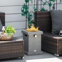 Outsunny Portable Outdoor Propane Fire Pit, Small Tabletop Fireplace, 10 Inch Square Gas Firebowl, 10,000 BTU, w/ Lava Rocks, CSA Certification, for Garden, Patio, Light Grey(m-10)