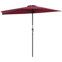 Outsunny 9ft Half Round Umbrella Outdoor Patio Garden Balcony Parasol Window Sun Shade w/ 5 Ribs Wine Red(m-9)