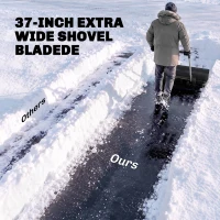 Outsunny 37-Inch Extra Wide Snow Shovel with Wheels, Heavy Duty Aluminum Snow Pusher with Ergonomic Adjustable Handle, Black(m-5)