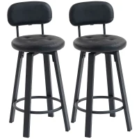HOMCOM Bar Stools Set of 2, Upholstered Breakfast Bar Chairs with Footrest and Backrest for Kitchen Counter, Black(m-9)