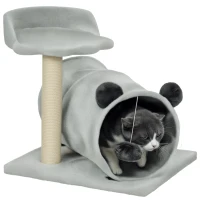PawHut 18.5" Small Cat Tree, Compact Cat Tower with Tunnel, Scratching Post, Plush Bed, Dangling Ball, for Indoor Use, Grey(m-9)