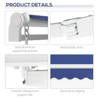 Outsunny 13' x 8' Patio Awning, Manual Retractable Sun Shade with UV Protection and Easy Crank Opening, Dark Blue(m-8)
