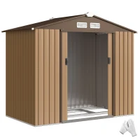 Outsunny 7' x 4' Outdoor Storage Shed, Garden Tool House w/ Foundation Kit Vents & Sliding Doors for Backyard Patio, Brown(m-1)