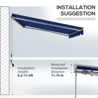Outsunny 13' x 10' Electric Awning, Retractable Awning with LED Lights and Remote Controller for Door and Window, Blue(m-4)