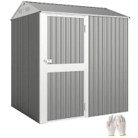 Outsunny 7' x 6' Tall Outdoor Storage Shed, Waterproof Metal Garden Shed with Gloves, Lockable Door, Silver Grey(m-9)