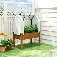 Outsunny Raised Garden Bed with PE Greenhouse Cover Outdoor Planter Box for Herbs and Vegetables, 35 x 22 x 47 inch, Brown(m-2)