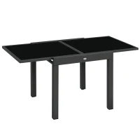Outsunny 63" Extendable Outdoor Dining Table Patio Table with Aluminum Frame and Tempered Glass Tabletop, Black(m-2)