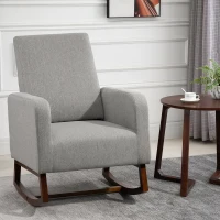 HOMCOM Accent Lounge Rocking Chair with Solid Curved Wood Base and Linen Padded Seat, Grey(m-2)