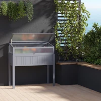 Outsunny Raised Wood Cold Frame Greenhouse, Elevated Planter & Plant Protection Box, 2-IN-1 for Flowers, Vegetables, Herbs, Grey(m-2)