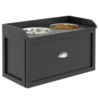 PawHut Pet Feeding Station Pet Dish Bowl Set with Storage, 2 Elevated Dog Bowls for Large Sized Dogs, Black(m-11)