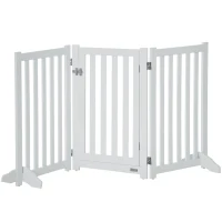 PawHut 31.5"H Foldable Dog Gate with Door, 3 Panels Freestanding Pet Gate Barriers Indoor with Support Feet, Puppy Fence for Small Medium Dogs, White(m-2)