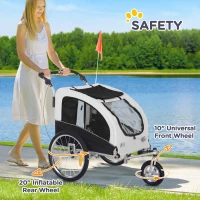 Aosom Dog Bike Trailer 2-In-1 Pet Stroller with Canopy and Storage Pockets, White(m-8)