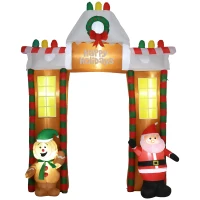 HOMCOM 9' Christmas Inflatables Outdoor Decorations Gingerbread House Archway, "Happy Holidays", Santa & Gingerbread Man, Blow-Up Yard Christmas Decor LED Light Display(m-8)