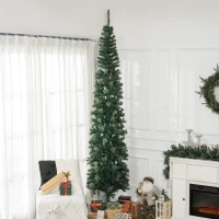 HOMCOM 9.5ft Pencil Christmas Tree, Slim Xmas Tree with Realistic Branches, Pine Cones and Metal Base, Green(m-10)