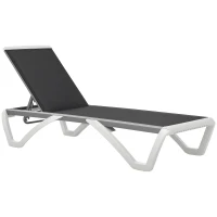 Outsunny Outdoor Chaise Lounge Chair, Patio Aluminum Tanning Chair with 5-Level Adjustable Back, Portable Wheels, Breathable Mesh Fabric, for Pool, Deck,  Garden, Black(m-2)
