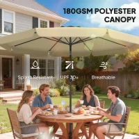 Outsunny 10 ft Patio Umbrella with Push Button Tilt and Crank, Outdoor Market Table Umbrella Parasol, Khaki(m-6)