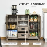 HOMCOM Sideboard Buffet Cabinet with Glass Door, Coffee Bar Cabinet with Storage Drawers & Adjustable Shelves for Kitchen, Living Room, Gray(m-4)