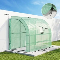 Outsunny 10' x 5' x 7' Lean to Greenhouse, Walk-In Green House, Plant Nursery with 2 Roll-up Doors and Windows, PE Cover and 3 Wire Shelves, Green(m-3)