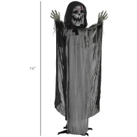 Outsunny 74" Life Size Outdoor Halloween Decorations Skeleton Witch, Animated Prop Animatronic Decor with Sound and Motion Activated, Light Up Eyes and Chest, Howling and Chain Sound(m-3)