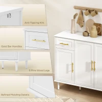 HOMCOM 55" Buffet Cabinet with Soft-Close Doors, Modern Sideboard with 2 Drawers, 3 Adjustable Shelves and 4 Doors, White(m-7)