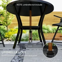 Outsunny 35.5" Round Outdoor Dining Table for 4, Metal Garden Patio Table with 1.6"-2" Umbrella Hole, Shelf, Slatted Top, Black(m-5)