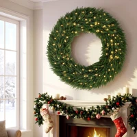 HOMCOM Christmas Decoration, 48 in Pre-Lit Norfolk Pine Artificial Christmas Wreath with 150 LED Lights, Green(m-9)