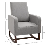 HOMCOM Accent Lounge Rocking Chair with Solid Curved Wood Base and Linen Padded Seat, Grey(m-3)