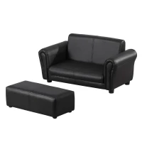 Qaba Kids Sofa Set with Footstool for Toddlers and Babies, Black(m-11)
